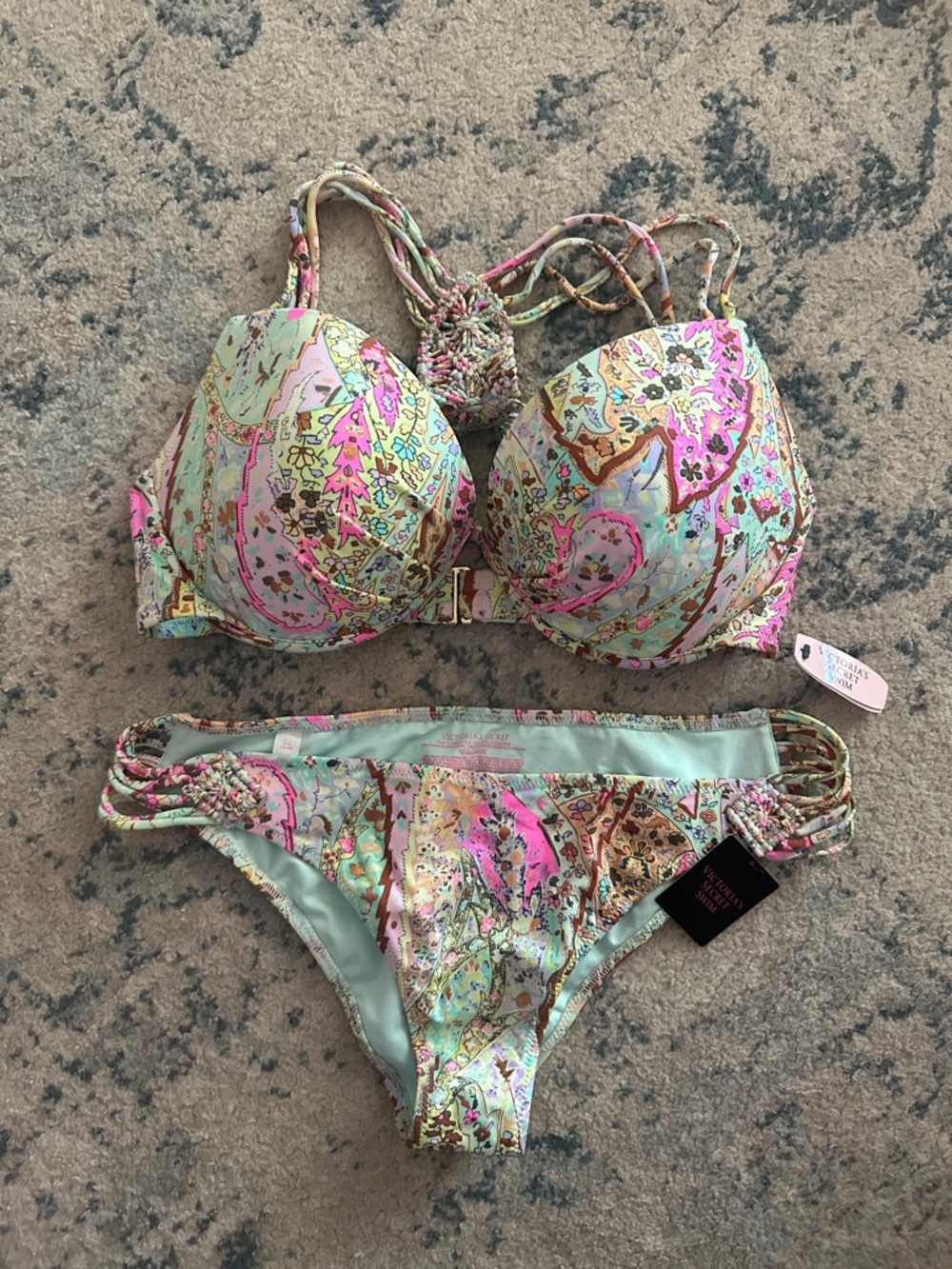Victoria’s Secret Swim Women’s Mint & Pink Paisley Bra-Style Bikini Set